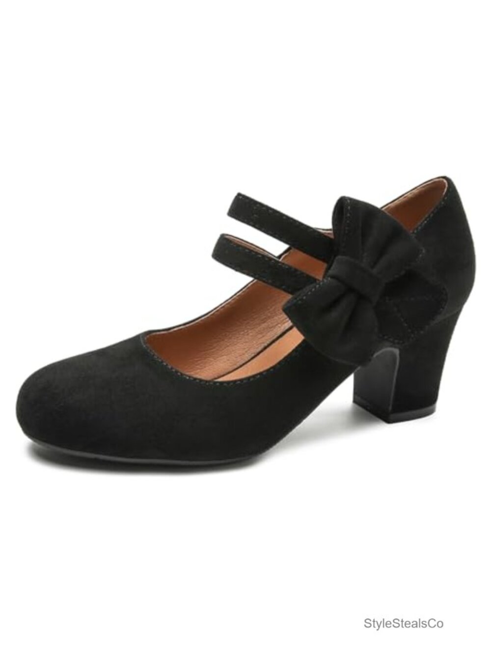 Mary Jane Heels Bow Closed Toe Block Pump Dress Wedding Shoe